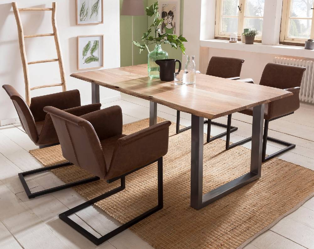 Salesfever Baumkantentisch Stühle hellbraun Essgruppe 160 cm massiv NATUR 5tlg GAIA Angebote