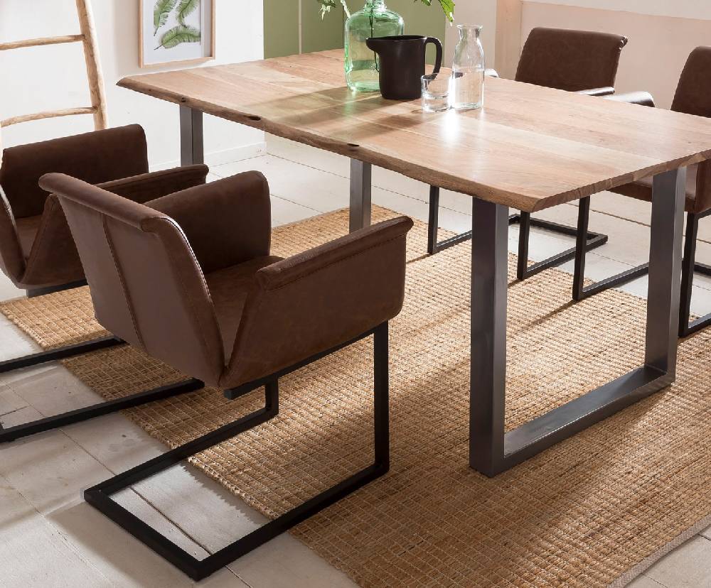 Salesfever Baumkantentisch Stühle hellbraun Essgruppe 160 cm massiv NATUR 5tlg GAIA Angebote