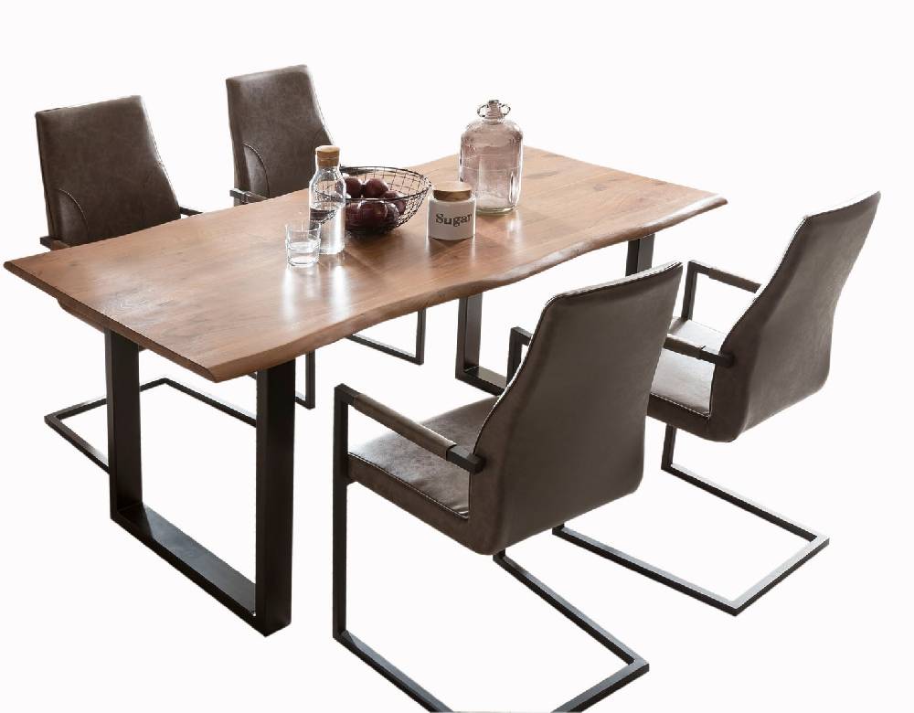 Salesfever Baumkantentisch Stühle dunkelbraun 160 cm massiv NUSSBAUM 5tlg GIADA Hotsell