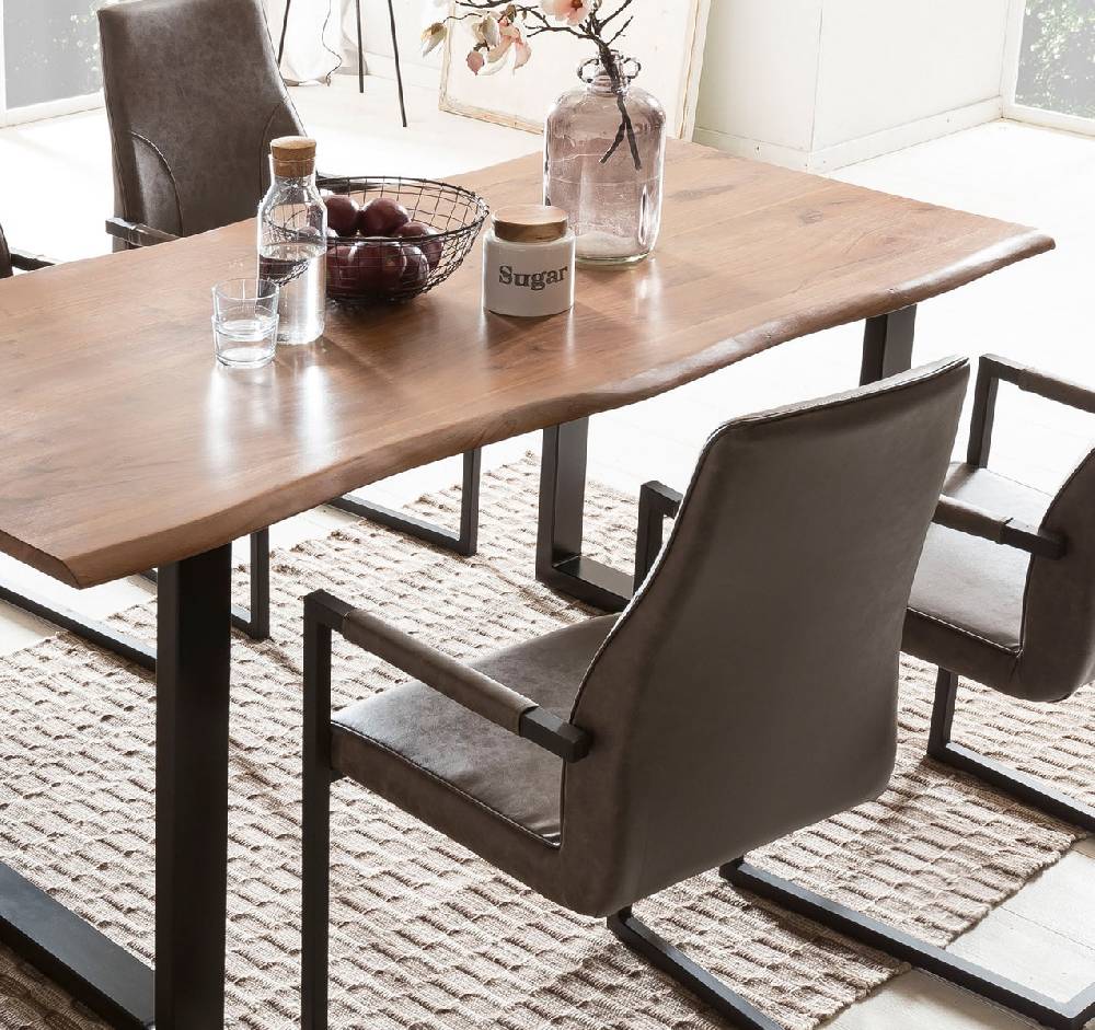 Salesfever Baumkantentisch Stühle dunkelbraun 160 cm massiv NUSSBAUM 5tlg GIADA Hotsell