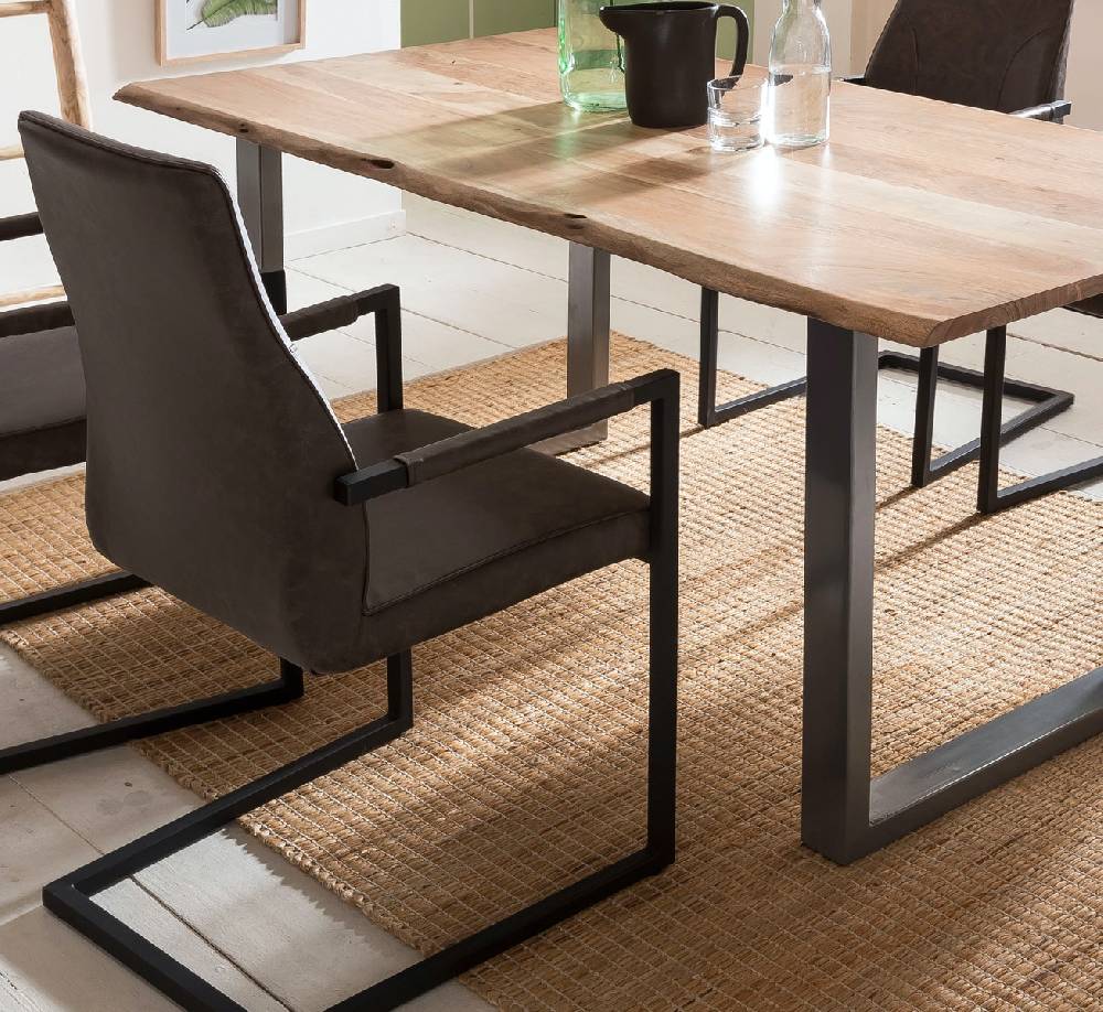 Salesfever Baumkantentisch Stühle dunkelbraun 160 cm massiv NATUR 5tlg GIADA Schlussverkauf