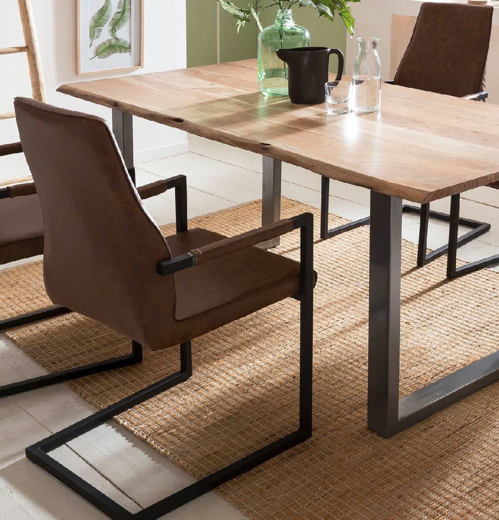 Salesfever Baumkantentisch Stühle hellbraun 160 cm massiv NATUR 5tlg GIADA Günstiger Verkauf
