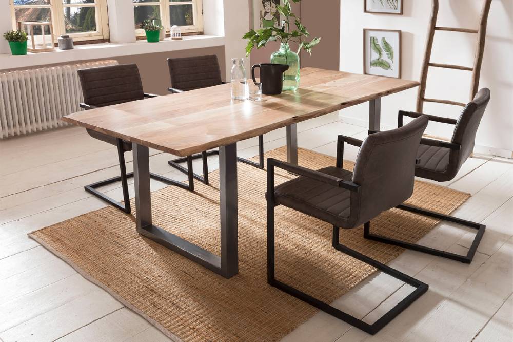 Salesfever Baumkantentisch Stühle dunkelbraun 180 cm massiv NATUR 5tlg ALESSIA