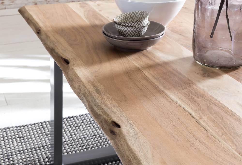 Salesfever Baumkantentisch Stühle dunkelbraun 180 cm massiv NATUR 5tlg ALESSIA Fabrikverkauf