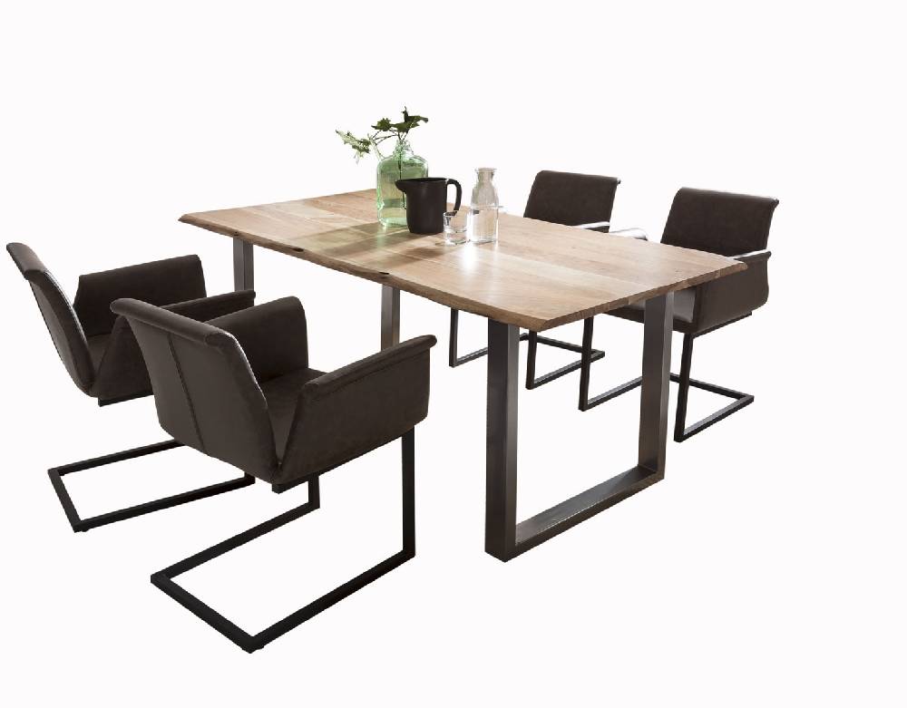 Salesfever Baumkantentisch Stühle dunkelbraun Essgruppe 180 cm massiv NATUR 5tlg GAIA Blitzverkäufe
