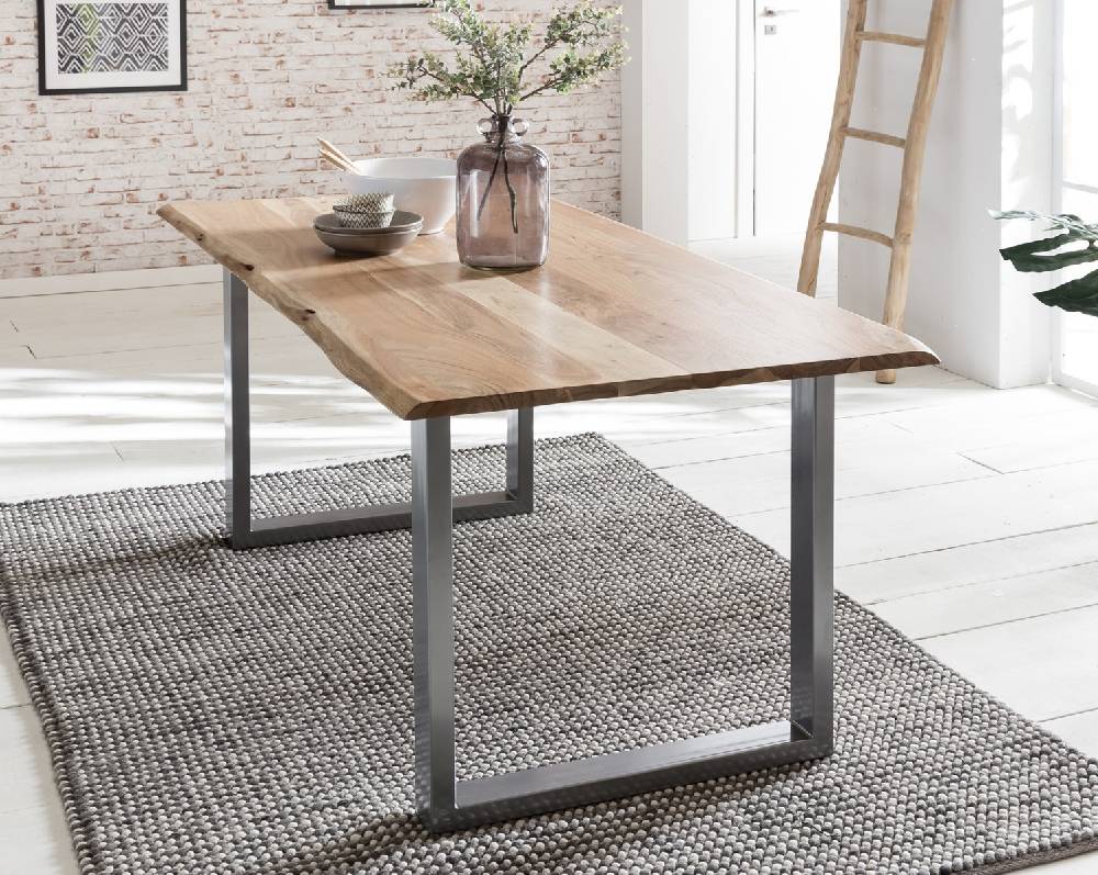 Salesfever Baumkantentisch Stühle dunkelbraun Essgruppe 180 cm massiv NATUR 5tlg GAIA Blitzverkäufe