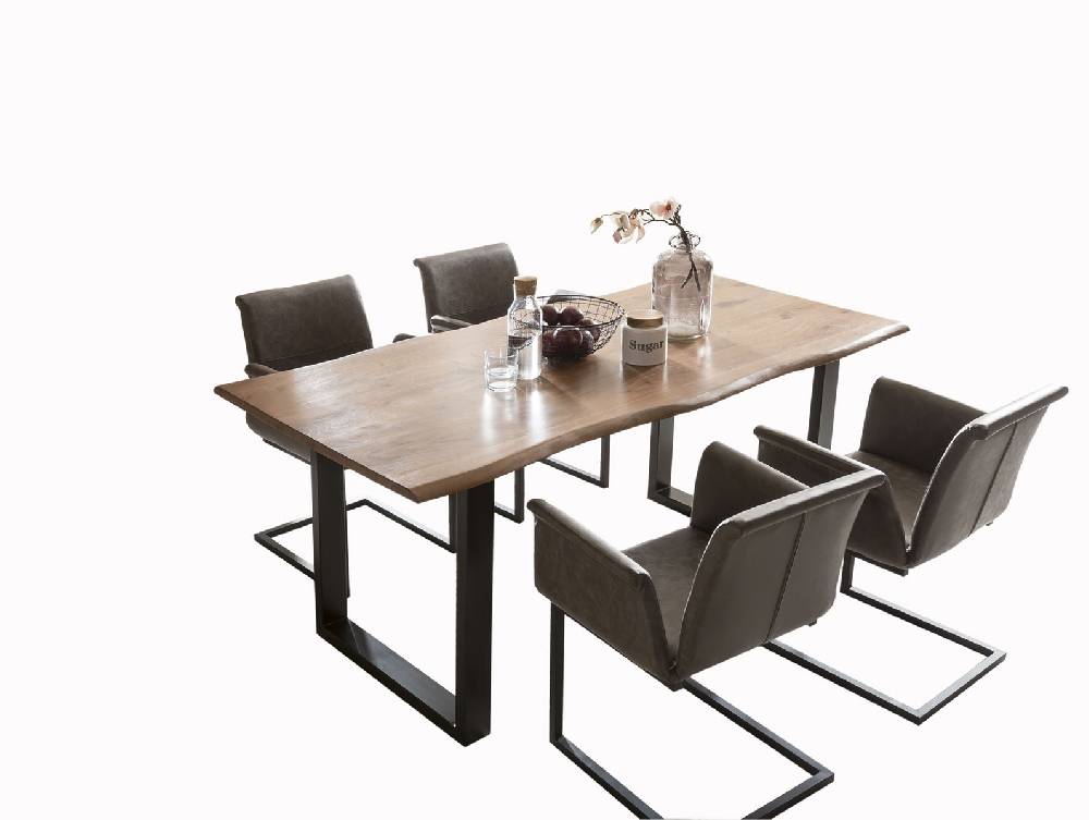 Salesfever Baumkantentisch Stühle dunkelbraun Essgruppe 180 cm massiv NUSSBAUM 5tlg GAIA Limitierter Zeitrabatt