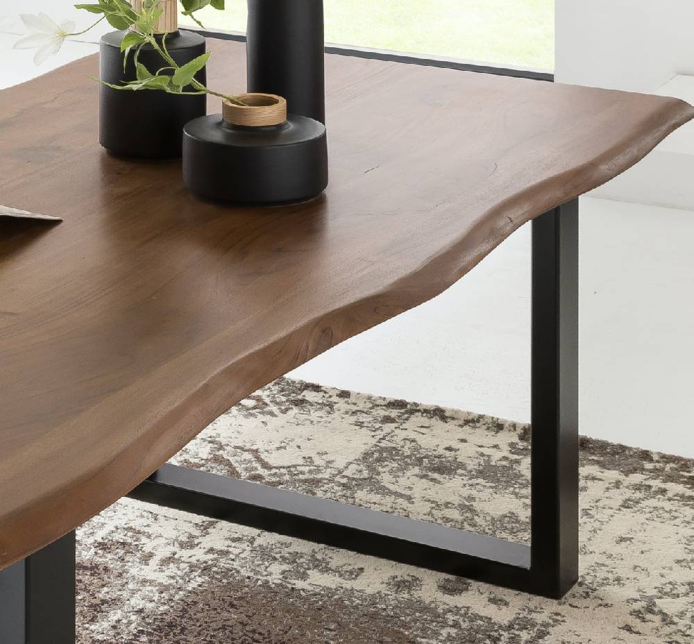 Salesfever Baumkantentisch Stühle dunkelbraun 180 cm massiv NUSSBAUM 5tlg GIADA Rabatt
