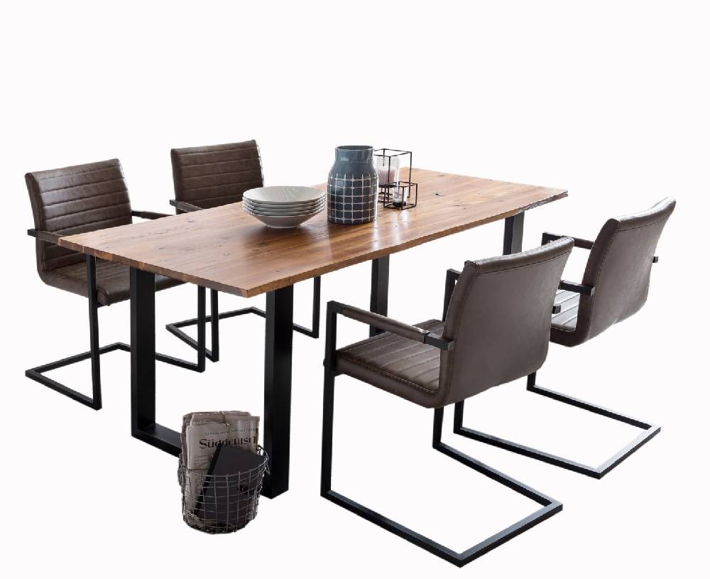 Salesfever Baumkantentisch Stühle dunkelbraun 200 cm massiv COGNAC 5tlg ALESSIA Großer Ausverkauf