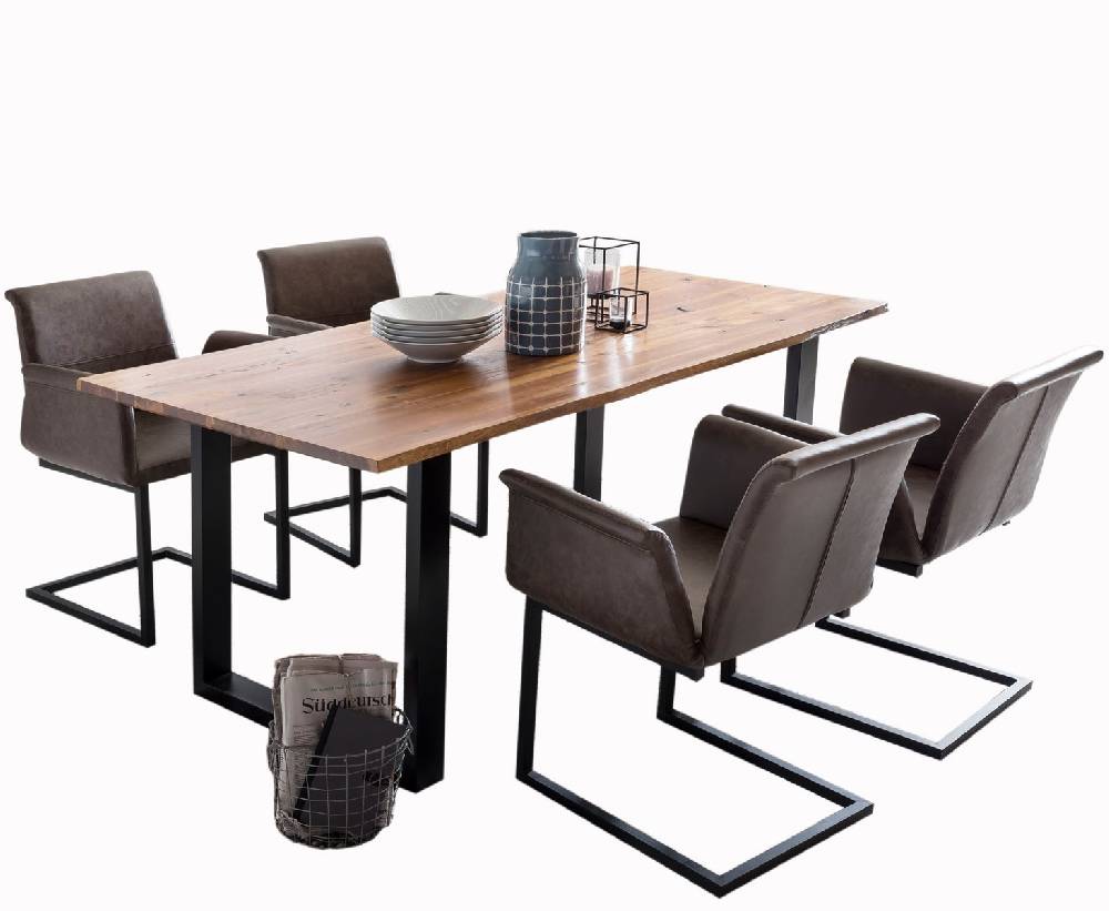 Salesfever Baumkantentisch Stühle dunkelbraun Essgruppe 200 cm massiv COGNAC 5tlg GAIA Online Shopping