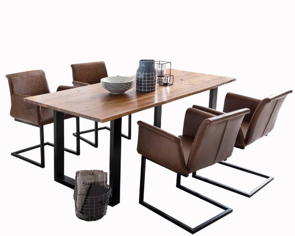 Salesfever Baumkantentisch Stühle hellbraun Essgruppe 200 cm massiv COGNAC 5tlg GAIA Exklusivangebot