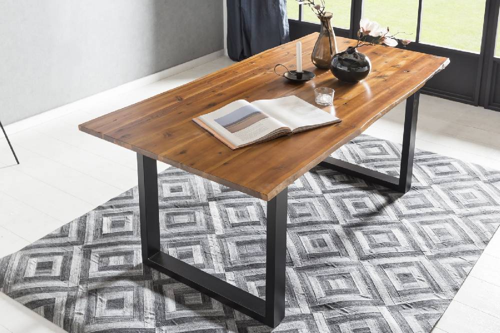 Salesfever Baumkantentisch Stühle hellbraun Essgruppe 200 cm massiv COGNAC 5tlg GAIA Exklusivangebot