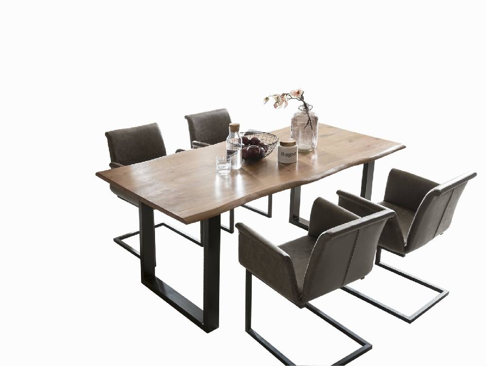 Salesfever Baumkantentisch Stühle dunkelbraun Essgruppe 200 cm massiv NUSSBAUM 5tlg GAIA Preisnachlass