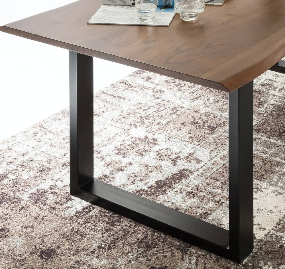 Salesfever Baumkantentisch Stühle dunkelbraun Essgruppe 200 cm massiv NUSSBAUM 5tlg GAIA Preisnachlass