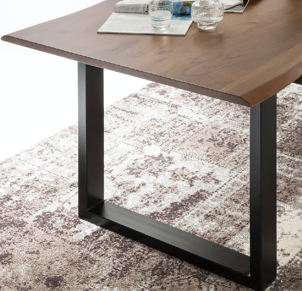 Salesfever Baumkantentisch Stühle hellbraun Essgruppe 200 cm massiv NUSSBAUM 5tlg GAIA Saisonschlussverkauf