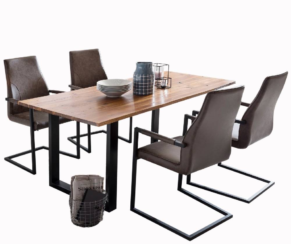 Salesfever Baumkantentisch Stühle dunkelbraun 200 cm massiv COGNAC 5tlg GIADA Weihnachtsangebot
