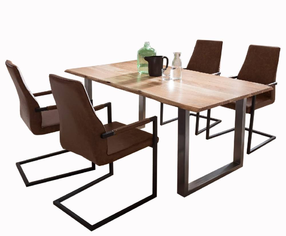 Salesfever Baumkantentisch Stühle hellbraun 200 cm massiv NATUR 5tlg GIADA Vatertagsangebot