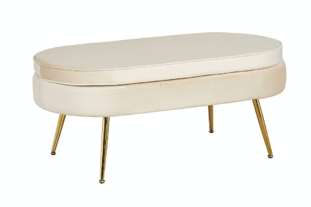 Salesfever Sitzpouf Beige oval aus Samt Arielle Räumungsverkauf