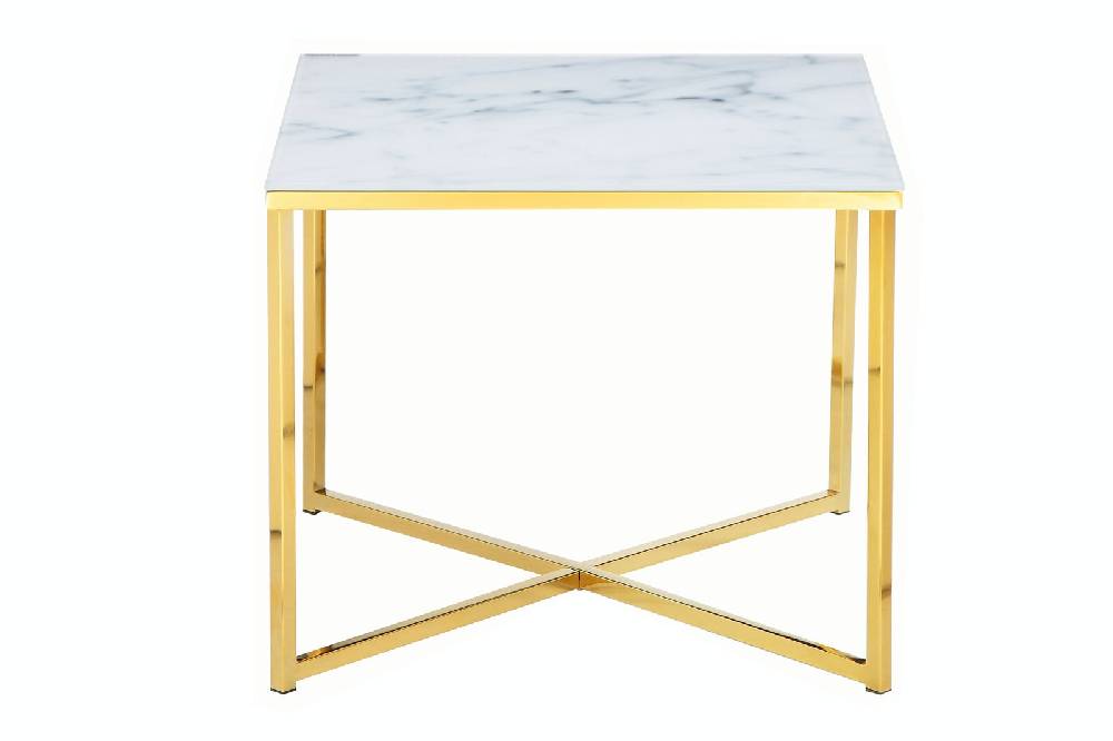 Salesfever Beistelltisch Weiß & Gold 50x50x42 cm Marmoroptik Dalia Letzte 3 Tage
