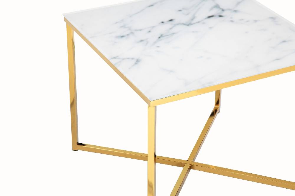 Salesfever Beistelltisch Weiß & Gold 50x50x42 cm Marmoroptik Dalia Letzte 3 Tage