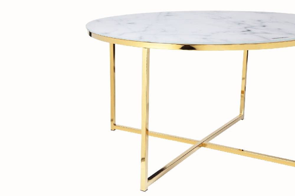 Salesfever Couchtisch Weiß & Gold Ø 80 cm Marmoroptik Daisy Bis zu 60% Rabatt