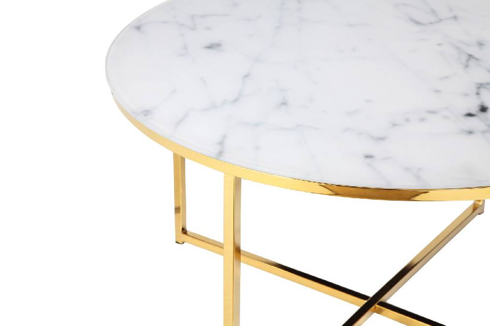 Salesfever Couchtisch Weiß & Gold Ø 80 cm Marmoroptik Daisy Bis zu 60% Rabatt