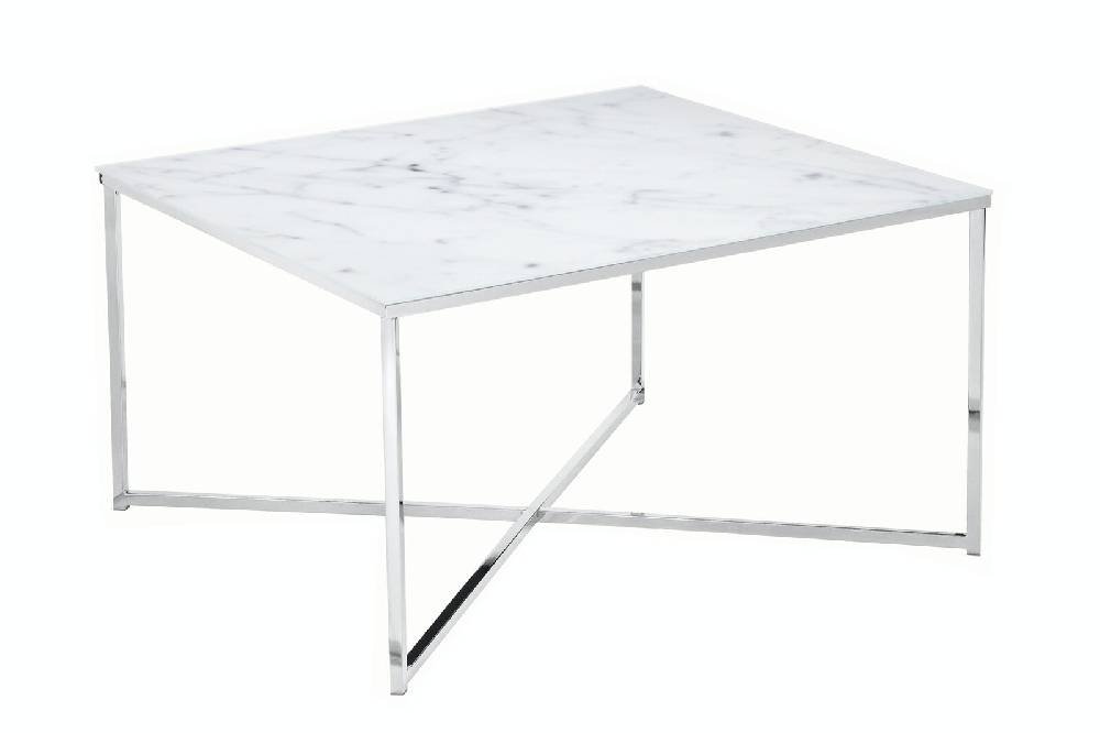 Salesfever Couchtisch Weiß & Chrom 80x80x45 cm Marmoroptik Dalia
