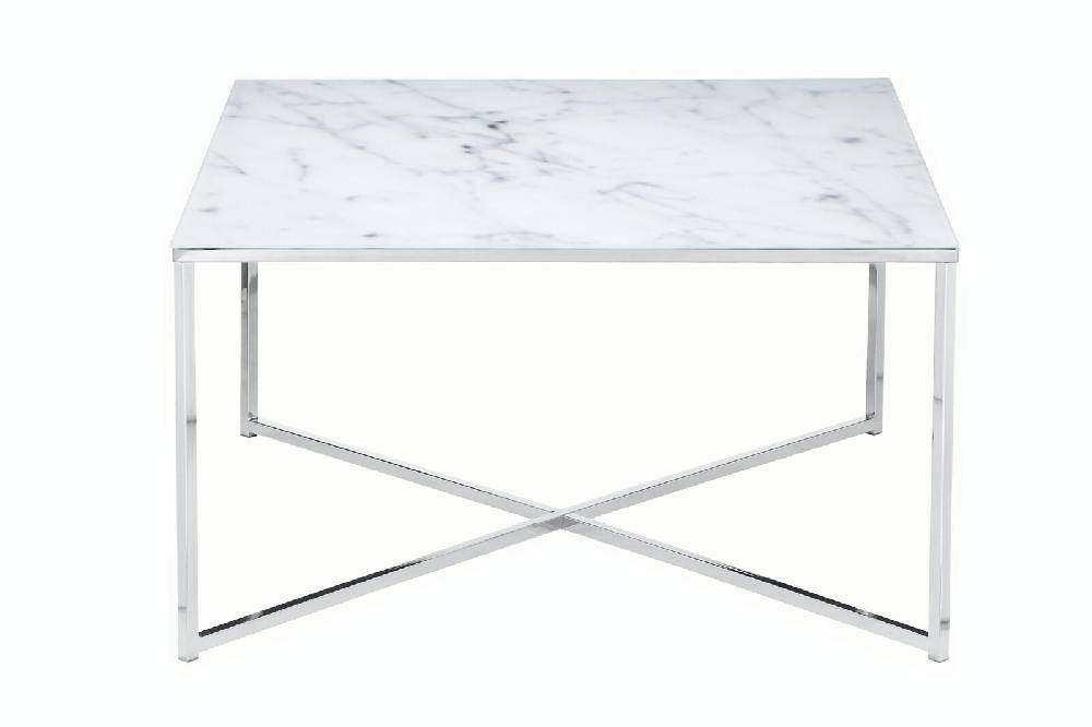 Salesfever Couchtisch Weiß & Chrom 80x80x45 cm Marmoroptik Dalia Nur für heute