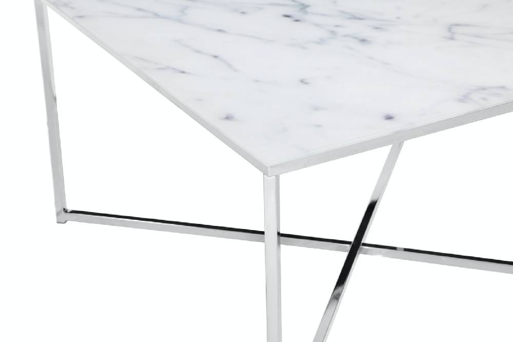 Salesfever Couchtisch Weiß & Chrom 80x80x45 cm Marmoroptik Dalia Nur für heute