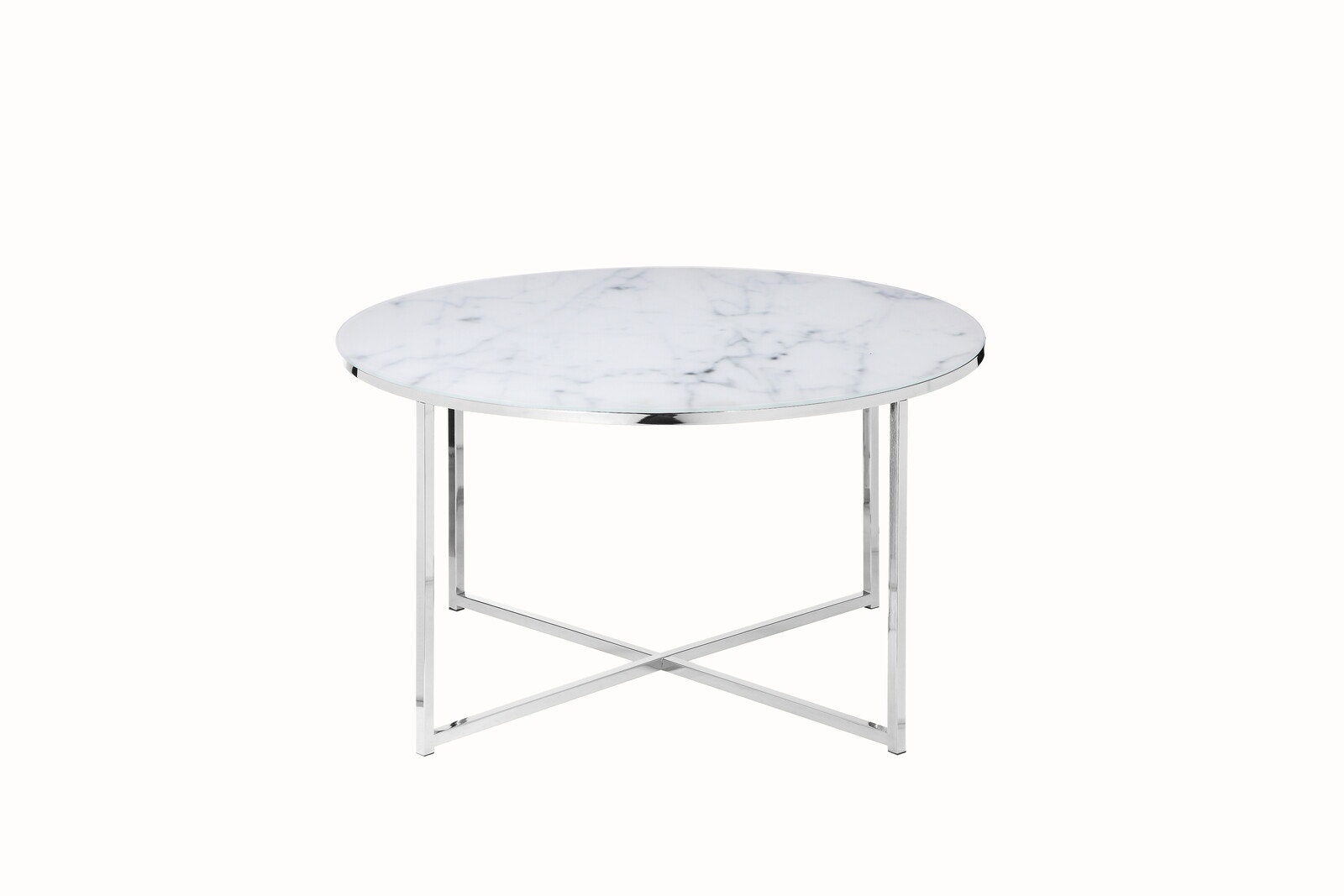 Salesfever Couchtisch Weiß & Chrom Ø 80 cm Marmoroptik Daisy Kostenloser Versand international
