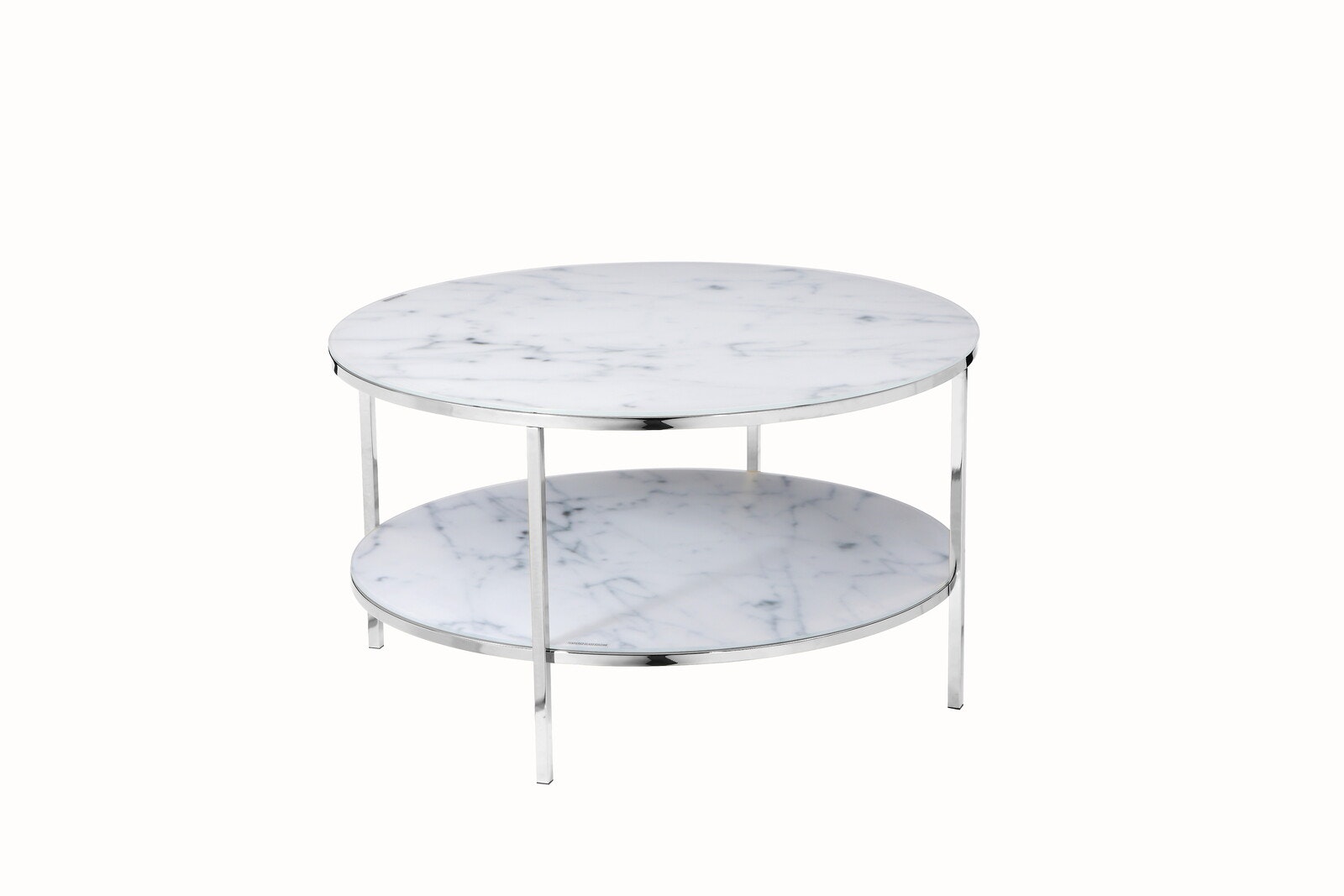 Salesfever Couchtisch Weiß & Chrom mit 2 Ablagen Ø 80 cm Stack Outlet