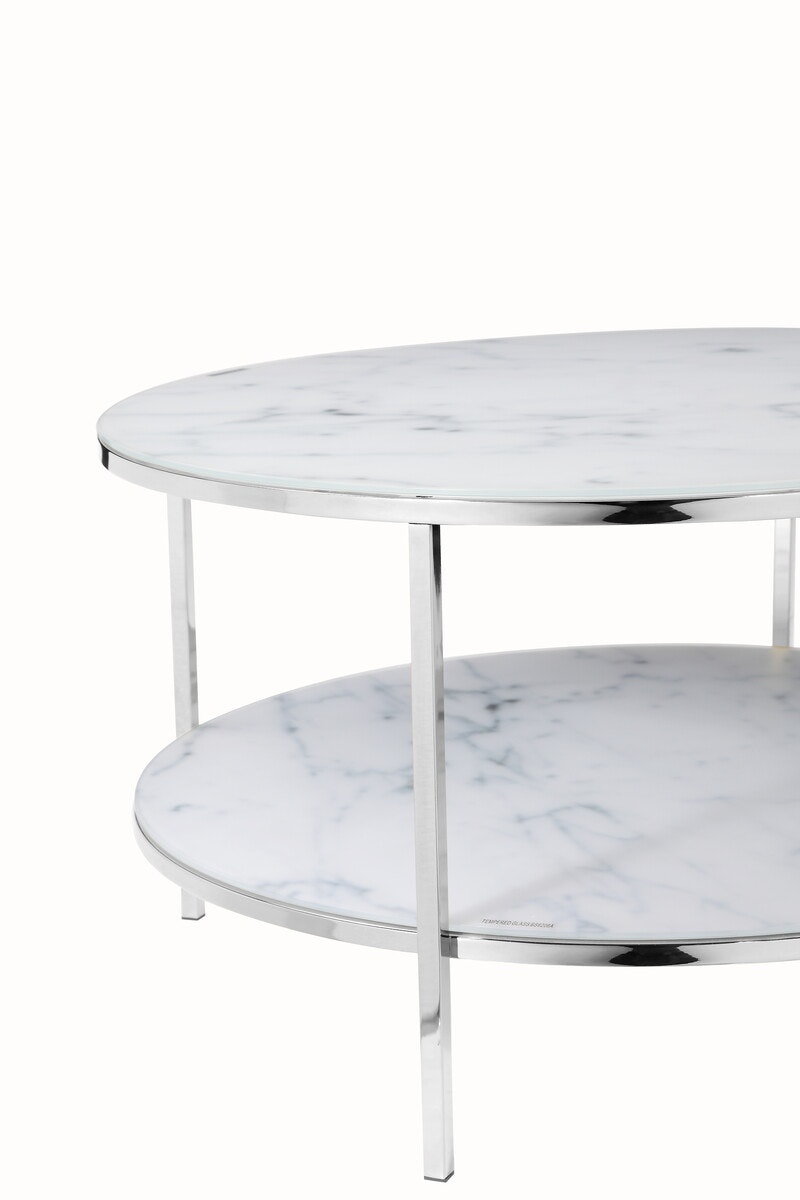 Salesfever Couchtisch Weiß & Chrom mit 2 Ablagen Ø 80 cm Stack Outlet