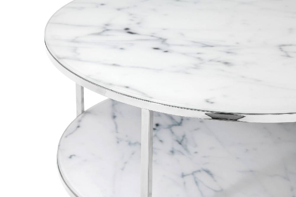 Salesfever Couchtisch Weiß & Chrom mit 2 Ablagen Ø 80 cm Stack Outlet