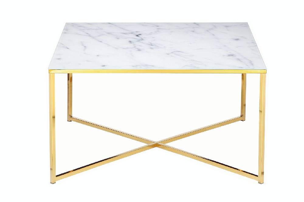 Salesfever Couchtisch Weiß & Gold 80x80x45 cm Marmoroptik Dalia Auslauf