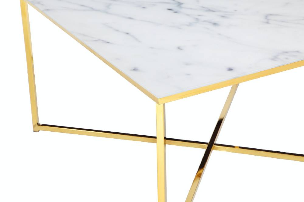 Salesfever Couchtisch Weiß & Gold 80x80x45 cm Marmoroptik Dalia Auslauf