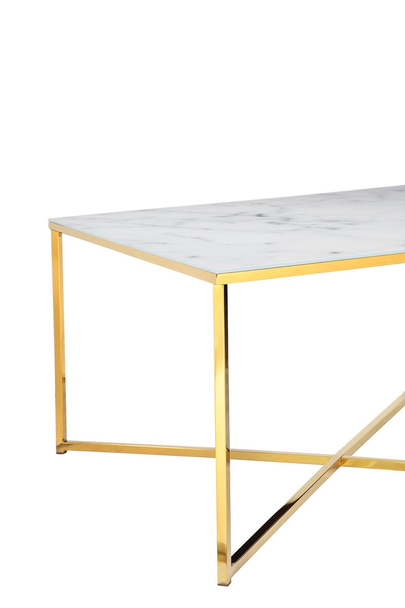 Salesfever Couchtisch Weiß & Gold 80x80x45 cm Marmoroptik Dalia Auslauf