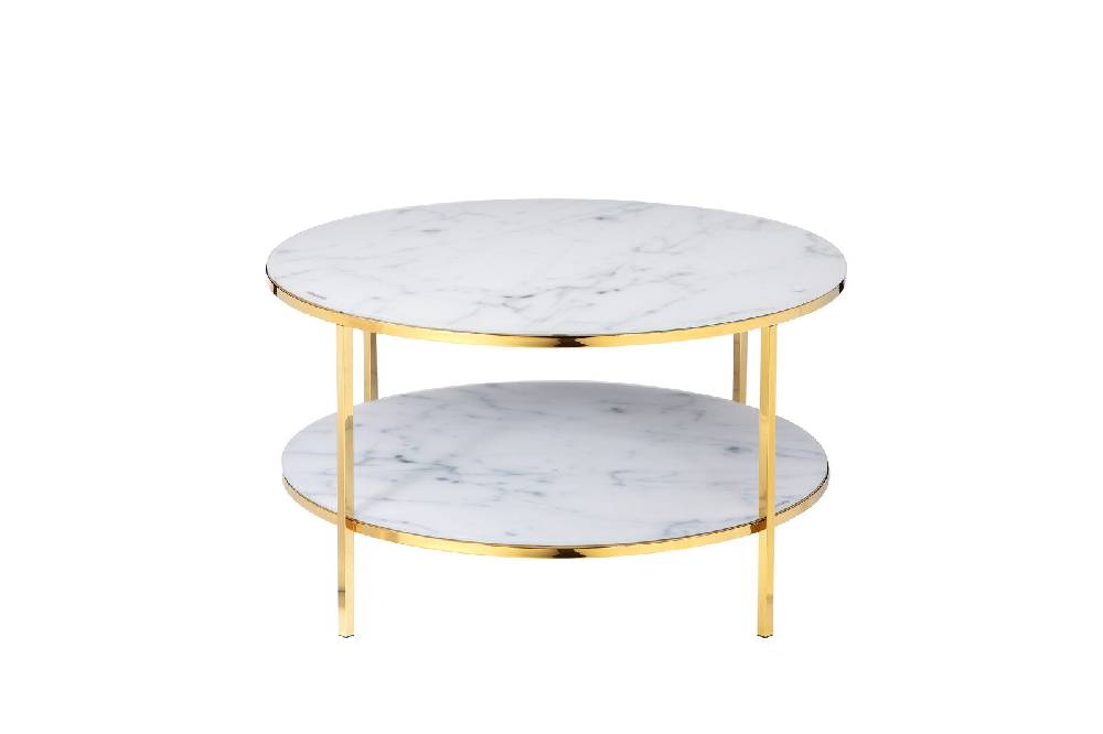 Salesfever Couchtisch Weiß & Gold mit 2 Ablagen Ø 80 cm Stack Fabrikverkauf