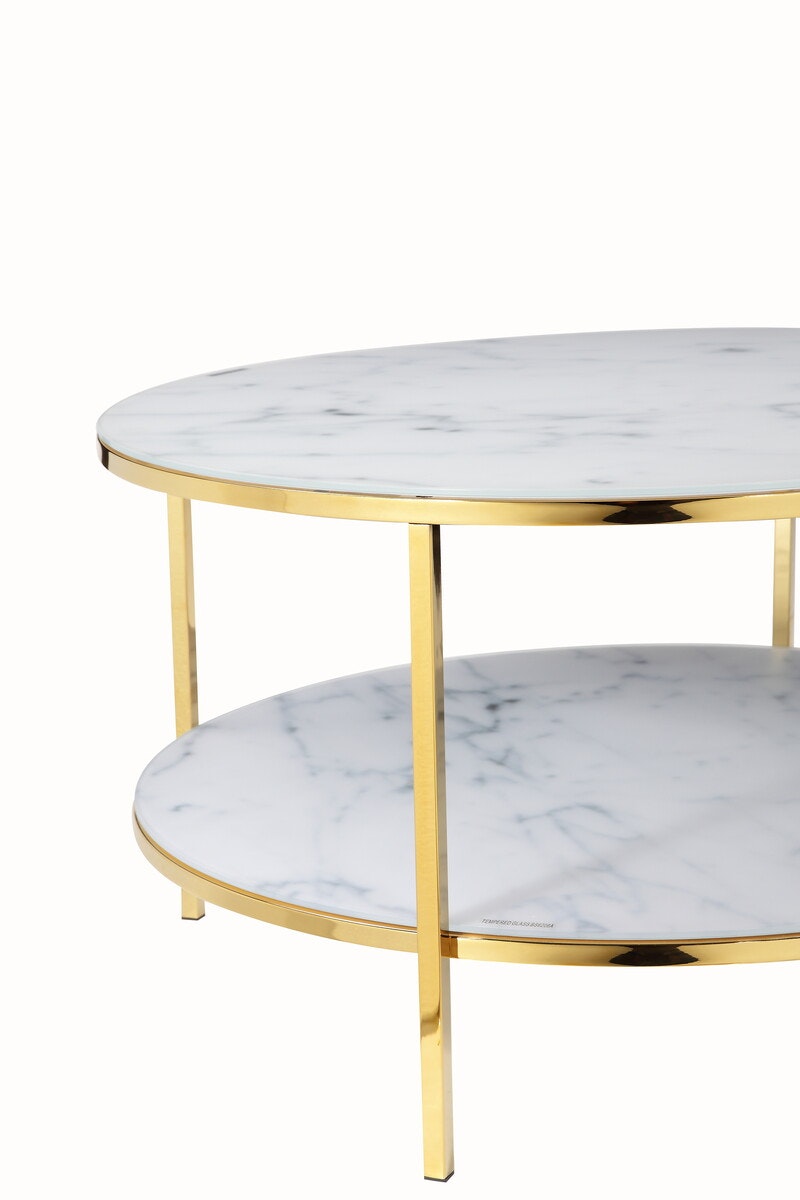 Salesfever Couchtisch Weiß & Gold mit 2 Ablagen Ø 80 cm Stack Fabrikverkauf