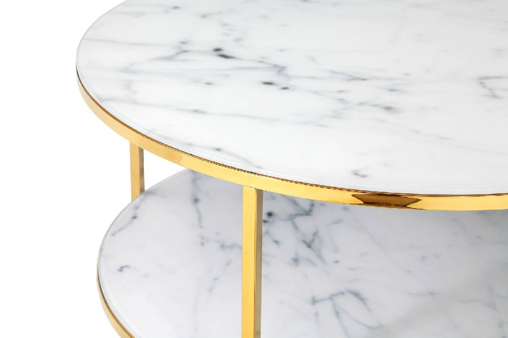 Salesfever Couchtisch Weiß & Gold mit 2 Ablagen Ø 80 cm Stack Fabrikverkauf