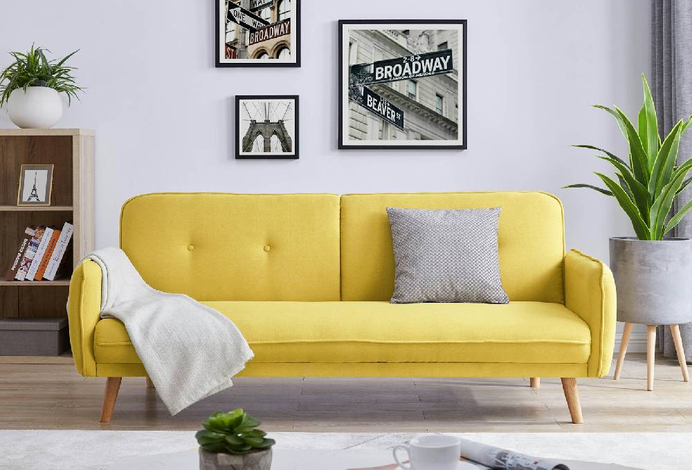 Salesfever 3-Sitzer Sofa Strukturstoff fein Gelb Clik Clak