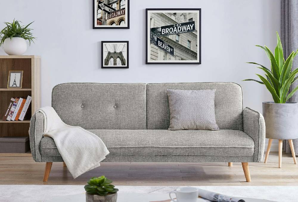 Salesfever 3-Sitzer Sofa Strukturstoff fein Hellgrau Clik Clak
