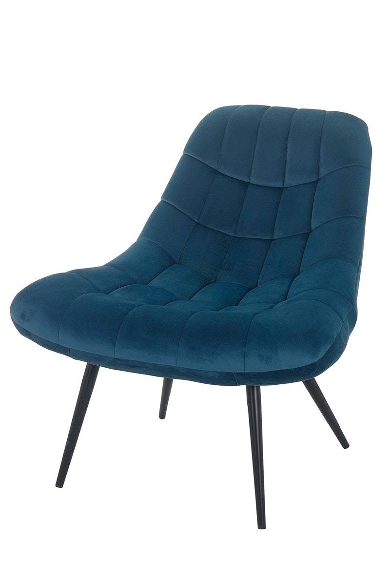 Salesfever Loungesessel Kobaltblau XXL-Sitzfläche Steppung Samt Metall schwarz CHICAGO Preisnachlass