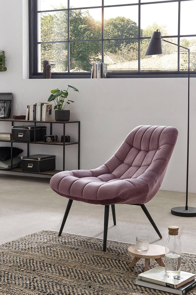 Salesfever Loungesessel rosa XXL-Sitzfläche Steppung Samt Metall schwarz CHICAGO