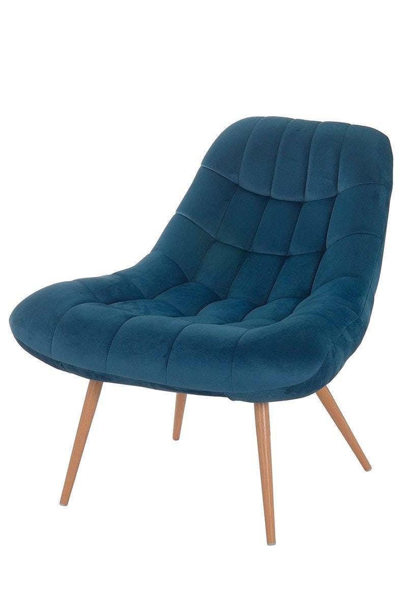 Salesfever Loungesessel Kobaltblau XXL-Sitzfläche Steppung Samt Metall Holzoptik CHICAGO Cyber Monday