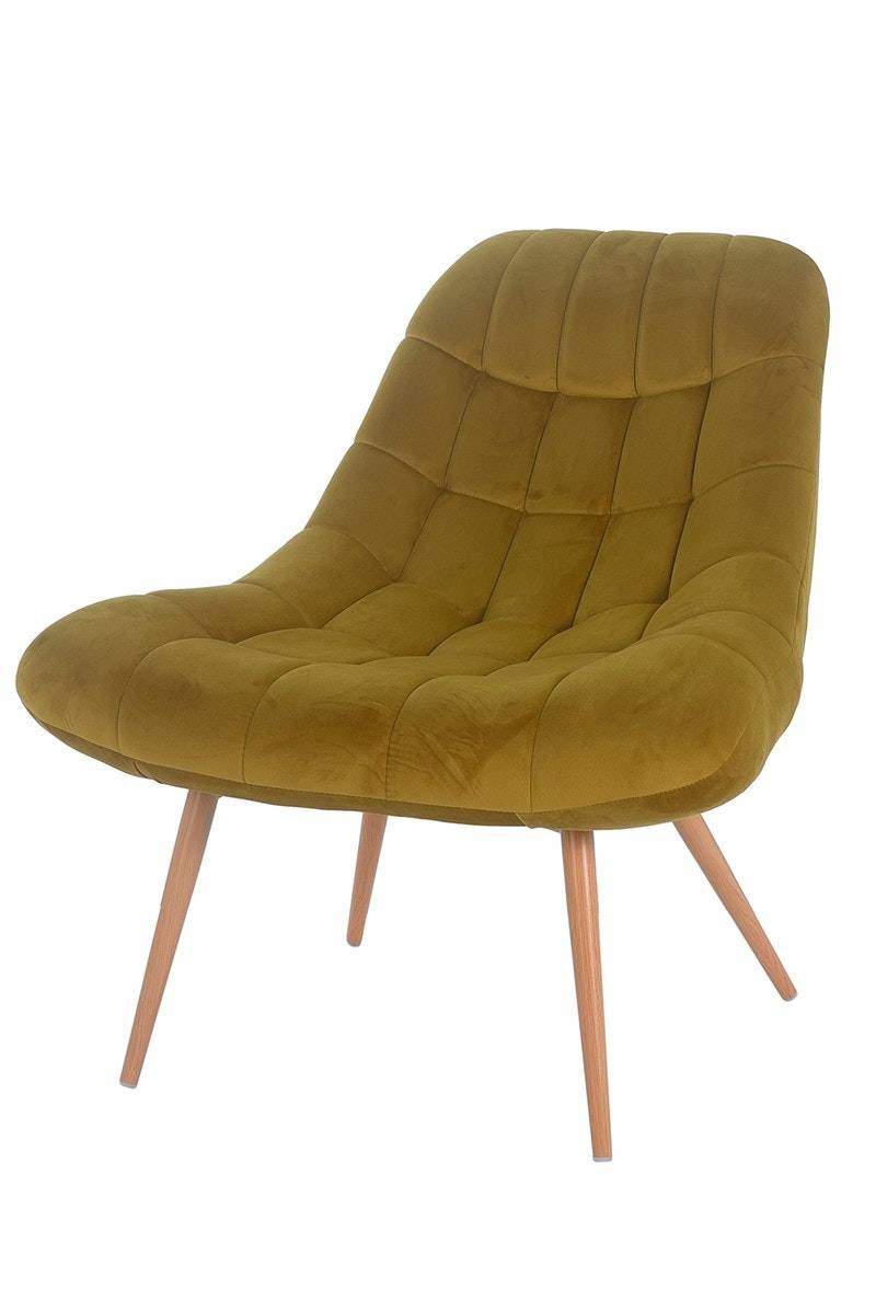 Salesfever Loungesessel gelb XXL-Sitzfläche Steppung Samt Metall Holzoptik CHICAGO Osterangebot