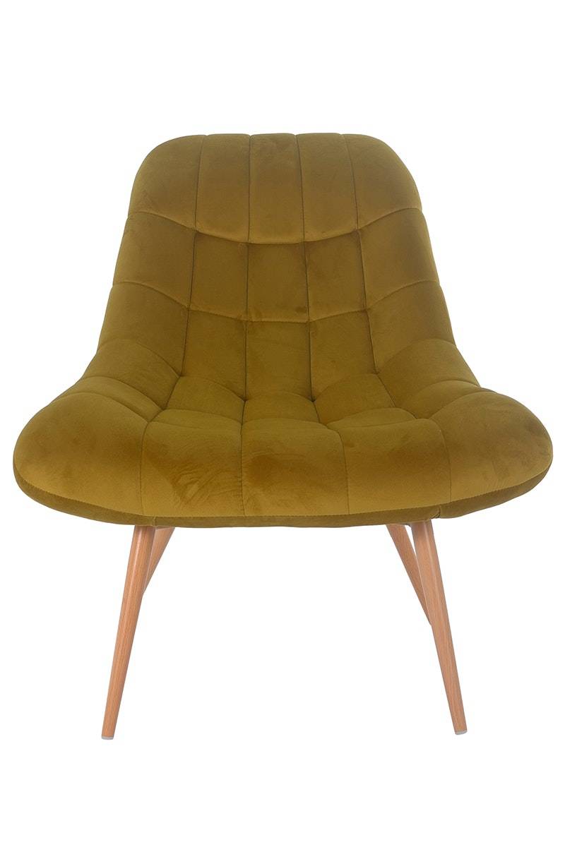 Salesfever Loungesessel gelb XXL-Sitzfläche Steppung Samt Metall Holzoptik CHICAGO Osterangebot