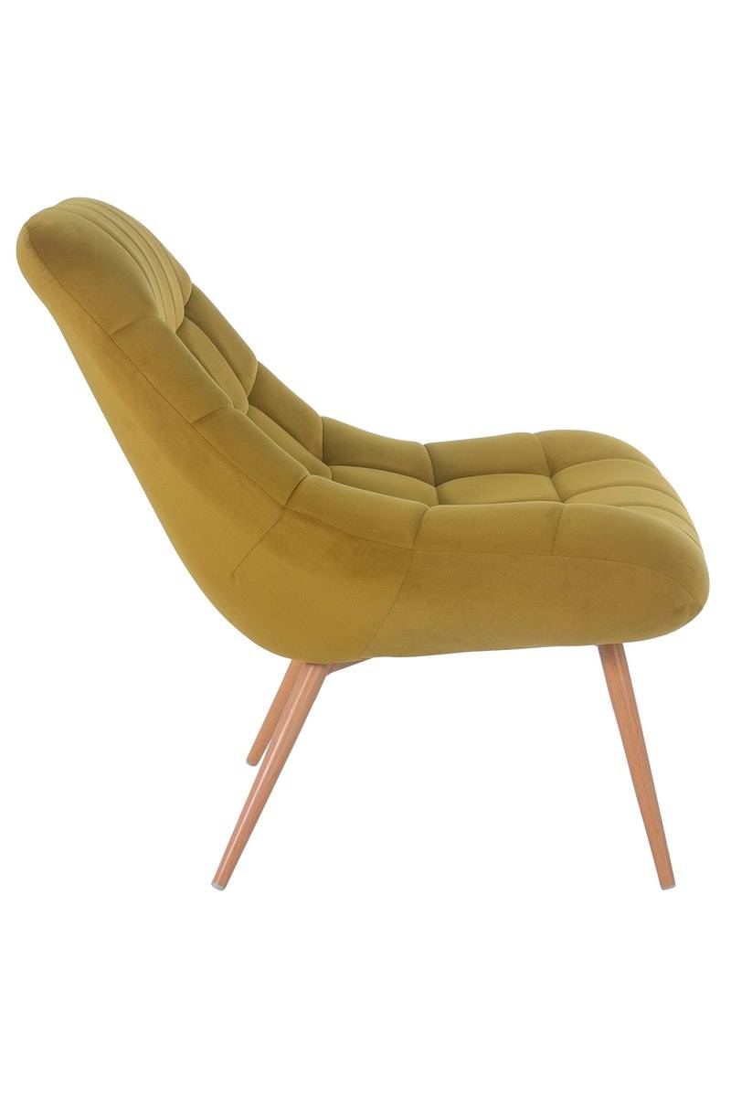Salesfever Loungesessel gelb XXL-Sitzfläche Steppung Samt Metall Holzoptik CHICAGO Osterangebot