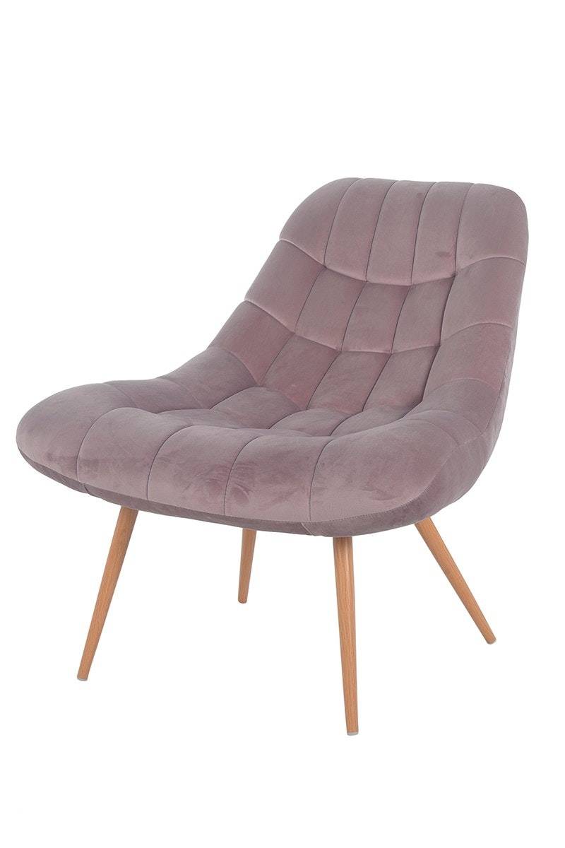 Salesfever Loungesessel rosa XXL-Sitzfläche Steppung Samt Metall Holzoptik CHICAGO Muttertagsangebot