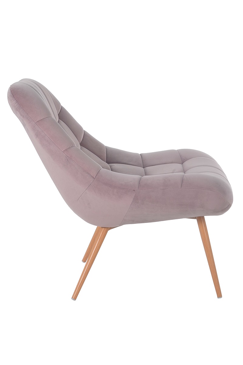 Salesfever Loungesessel rosa XXL-Sitzfläche Steppung Samt Metall Holzoptik CHICAGO Muttertagsangebot