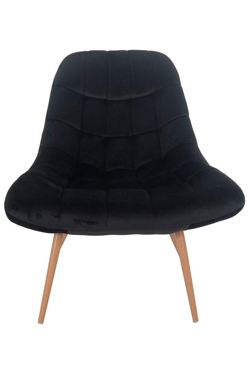 Salesfever Loungesessel schwarz XXL-Sitzfläche Steppung Samt Metall Holzoptik CHICAGO Vatertagsangebot